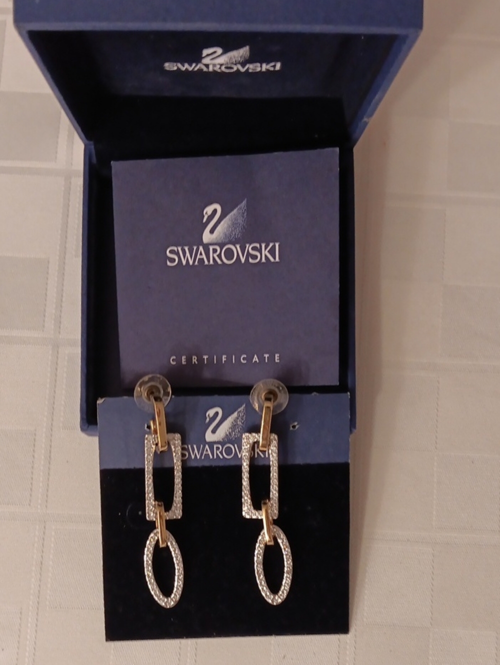 Swarovski Gold and Clear Crystal Linked Drop Earrings